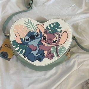 Disney Heart-Shaped Bag with Stitch and Angel - Blue and Green